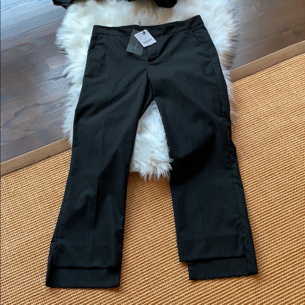 Pin stripe pants with step hem